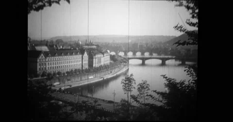 View of Charles Bridge and cityscape Stock Footage 43394966