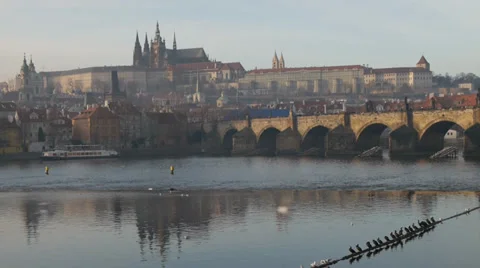 View of the Charles bridge and Saint Vitus Stock Footage 33724142