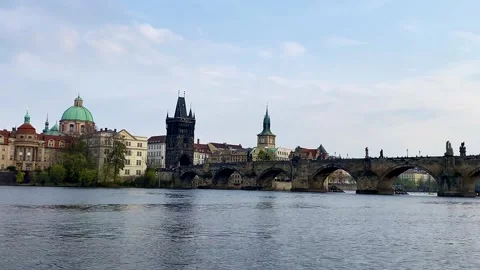 View of Charles Bridge and Vltava River in Prague, Czech Republic. 4k Video stock 340764841
