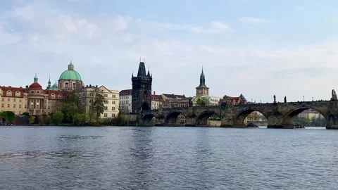 View of Charles Bridge and Vltava River in Prague, Czech Republic. 4k Video stock 340764851