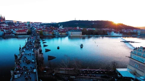 View from the Charles Bridge Prague, Czech Republic, November, 2016 Stock Footage 71848631