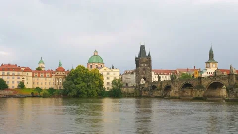 View of Charles Bridge in Prague, Czech Republic. popular tourist attraction Video stock 234326121