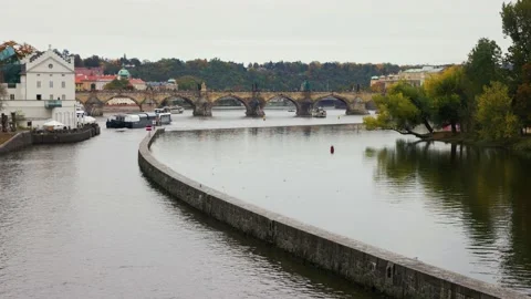 View of Charles Bridge in Prague Stock Footage 223257925