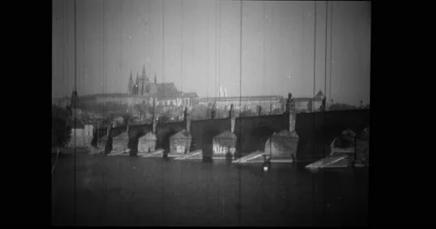 View of Charles Bridge on Vltava River Stock Footage 43394784