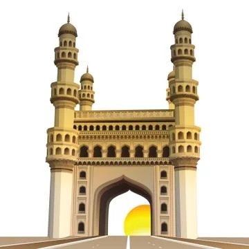 View of charminar, with sun and white background Illustrazione stock