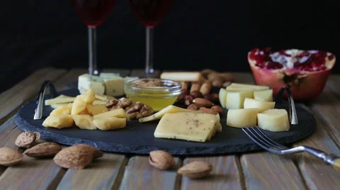 View cheese plate Assortment of various types of cheese Stock Footage 62982366