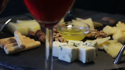 View cheese plate Assortment of various types of cheese Stock Footage 62982413