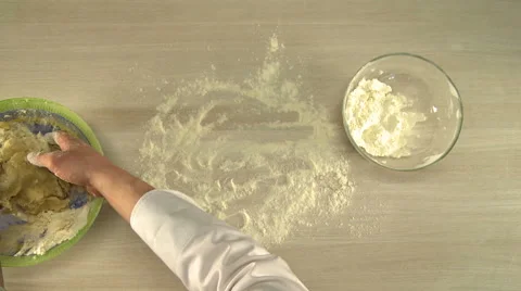 View of chef flouring table for rolling dough Stock Footage