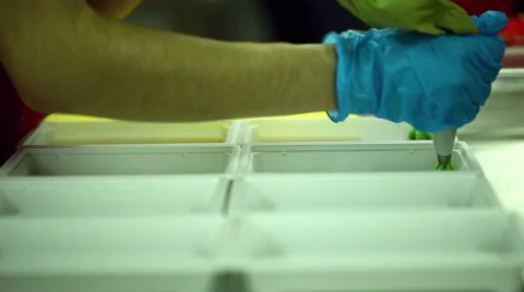 View of chef pours wasabi in container Video stock 61107908
