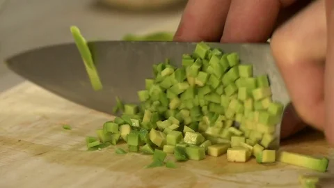 View of chef slicing avocado, close-up Stock Footage 73950290
