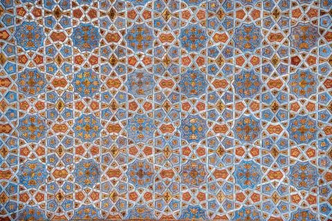 View of Chehel-sotun ceiling features an intricate pattern on it, Isfahan, Ir Stock Photos