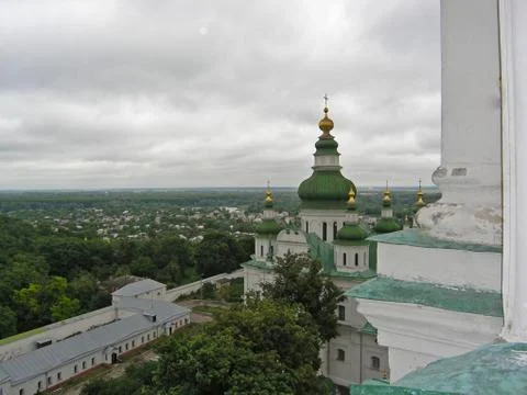 View of Chernihiv and Trinity Cathedral from the bell tower 库存照片