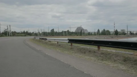 View of the Chernobyl sarcophagus Stock Footage 194481948