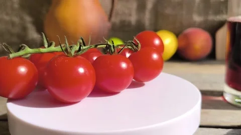 View of cherry tomatoes at a high angle on the table. high quality photo Stock Footage 284628819