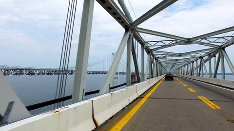 A view of the Chesapeake Bay Bridge or Bay Bridge in Maryland in the United Stock Footage 77663982