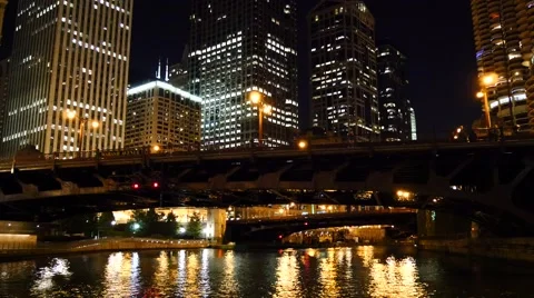 View of the Chicago River Night . Stock-Footage 48223484