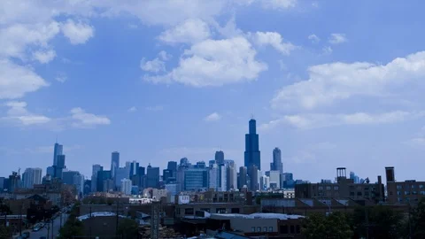 View of Chicago Skyline from Cobra Rooftop, Day-Night Time Lapse Stock Footage 89905249