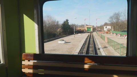 View of children railway from standing train car Stock Footage 128298731