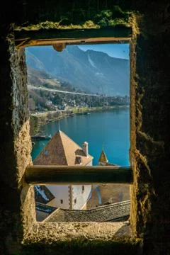 View from Chillon castle windows Foto stock