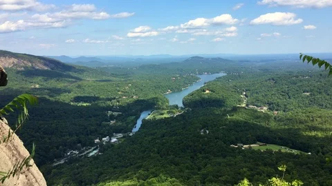 View from Chimney Rock overlooking Hickory Nut Gorge and Lake Lure Stock Footage 79921358