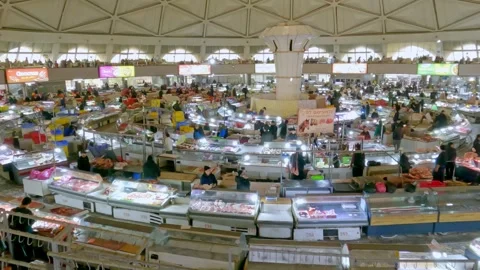 View of Chorsu Bazaar with domed ceiling. Stock Footage 323961488