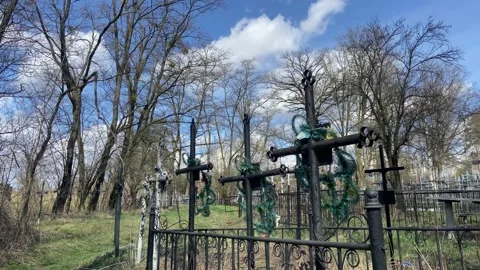 View of the Christian cemetery in spring Stock Footage 236920643