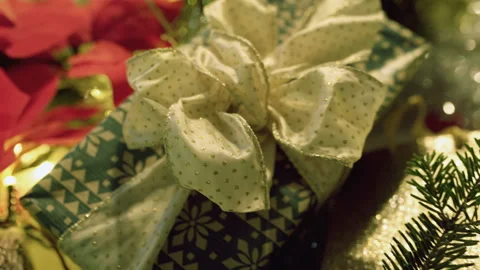 View of christmas present which is waiting to be opened, steadycam shot Stock Footage 99224015