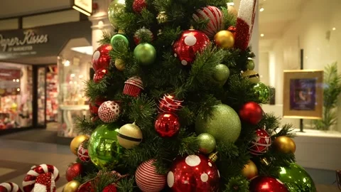 View of Christmas tree and decorations, Manchester, Lancashire, England Stock Footage 293509926