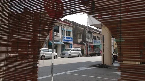 View of Chulia Intersection from an Outdoor blinds Stock Footage 48139815