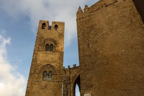 View of church and medieval bell tower Stock Photos