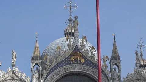 A View Of A Church From Outside While Some Birds Flying Venice Italy Stock Footage 87737038
