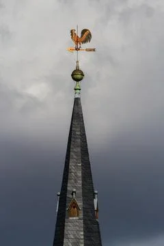 View of the church of Ulzigerode Harz lightning protection church tower Stock Photos