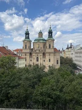 View of the church from the window Stock Photos