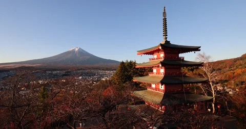 View of Chureito Pagoda and Mount Fuji, Japan. Video stock 342285589