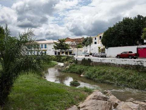 View of Cidade de Goias with the river Rio Vermelho in the foreground Stock Photos
