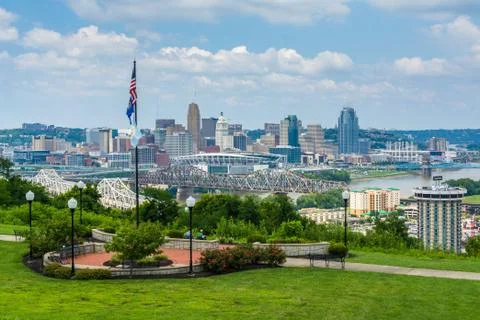 View of Cincinnati, from Devou Park in Covington, Kentucky. 스톡 사진