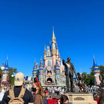 A view of Cinderall Castle and the reflection on a pond at Walt Disney World  Stock Photos