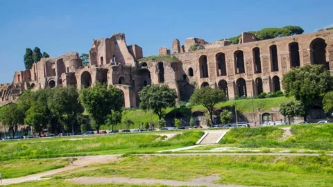 View Of Circo Massimo And Ruins Of Roman Forum On Palatine Hill In Rome, Italy Stock Footage 228736473