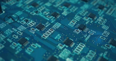 View of a circuit board with processor and line chip computer electrical Vídeos de archivo 336585428