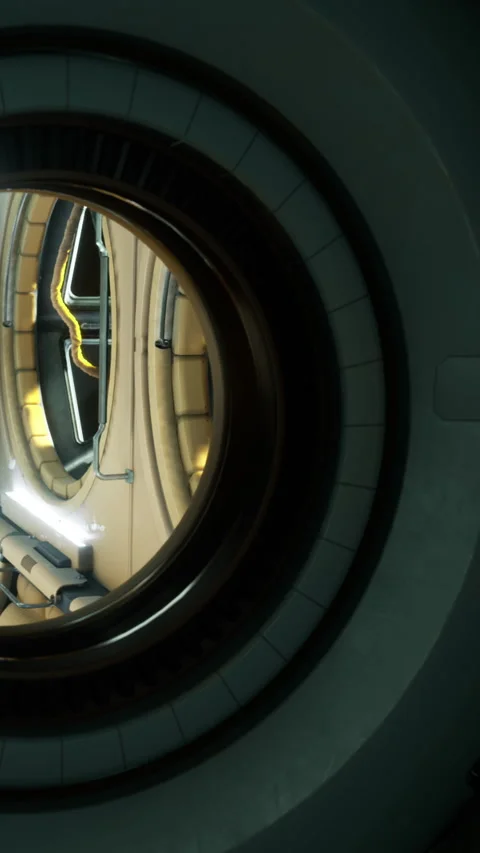 View of a circular hatch in a futuristic environment with soft lights Stock Footage 335093518