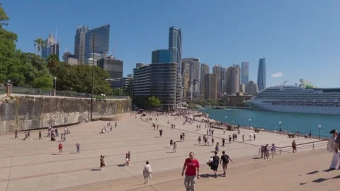View of Circular quay from top of the Sydney opera house staircases Stock Footage 269457296