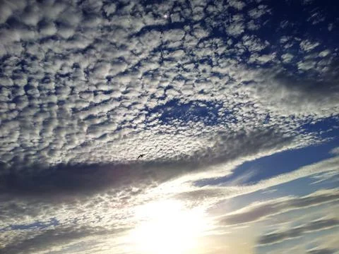 View of cirrus clouds and sun on blue sky Stock Photos