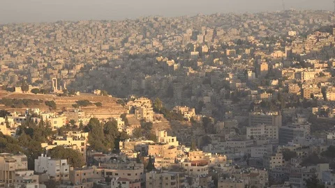 View of the Citadel ruins and the skyline of Amman, capital city of Jordan Stock Footage