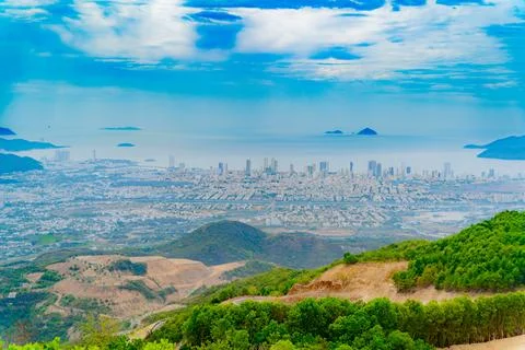A view of the city from afar. Stock Photos