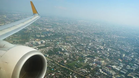 View to the city from the airplane window Stock Footage 82750213