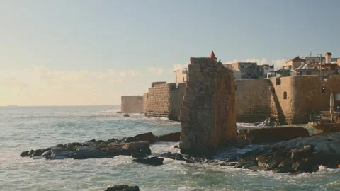  View of the city and wall of Akko (Acre), Israel. Stock Footage 256320938