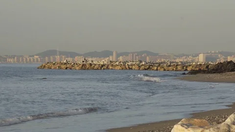 View of the city beach of Malaga Stock Footage 81766916