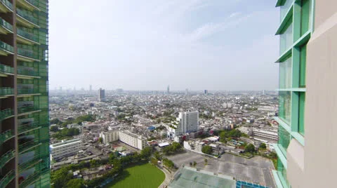 View of the city between the two houses Stock Footage 25126575