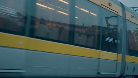 View of city buildings from a moving train. Stock Footage 327687179