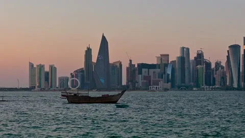 View of city centre buildings in Doha, Qatar Stock Footage 294954592